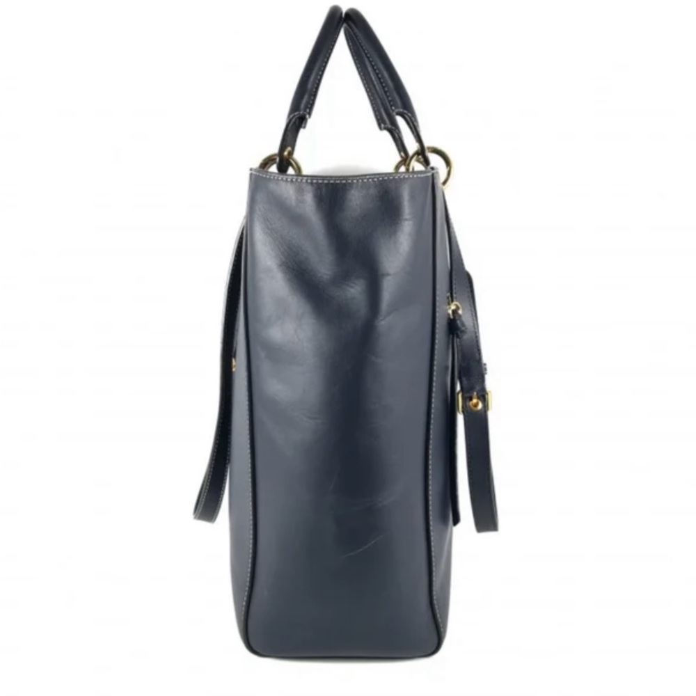 Mulberry Blue Leather Tote Bag with Gold Accents - Picture 7 of 11